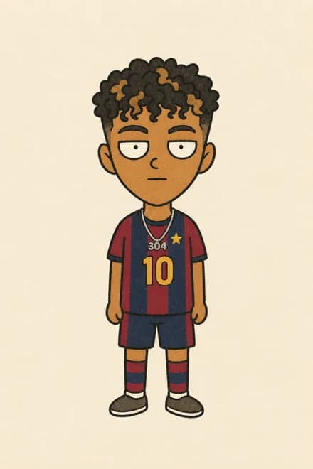 Lamine Yamal, desenhado no estilo do Fut Gibi
